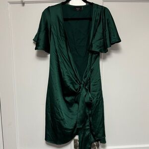 Vici Emerald Satin Tie Dress